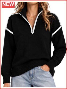 Quarter Zip Pullover Sweater Long Sleeve Collared Knit Top